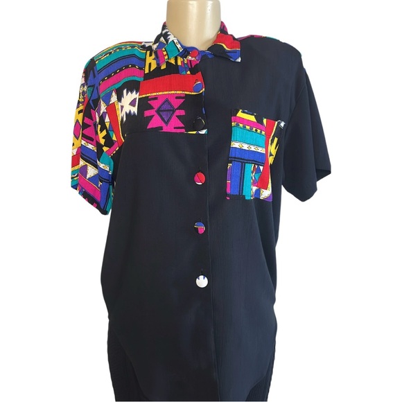 Vintage Tops - Vintage 90s CM Shapes Colorful Abstract Blouse